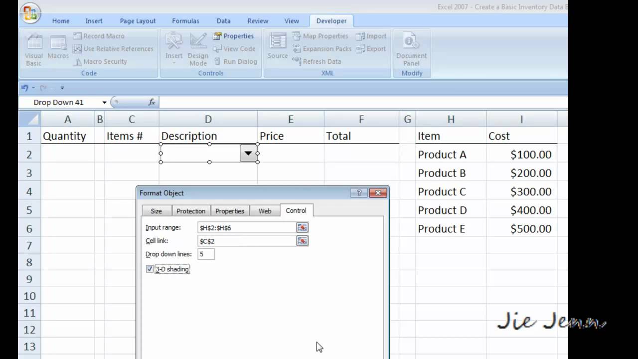 Excel inventory database